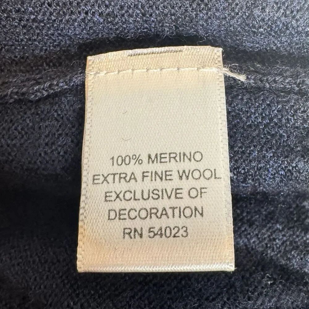 Banana Republic Merino Wool Elbow Patch Sweater Mens Large Navy Preppy Old Money